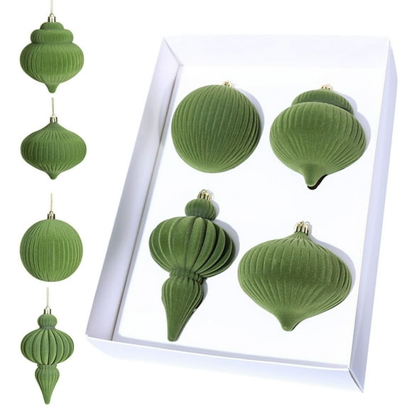 4Pcs Velvet Christmas Ball Ornaments Plastic Flocked Decor with Metal Hangers Holiday Home Decorations for Tree Mantel