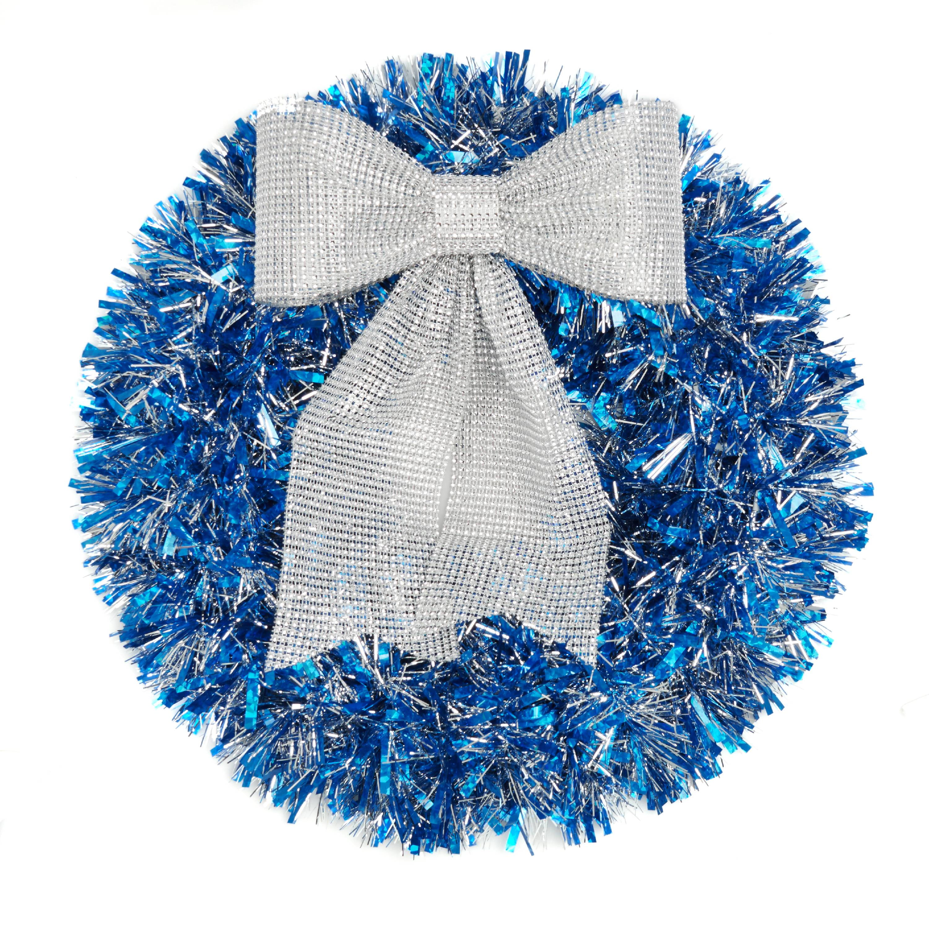 Holiday Time Blue Tinsel Wreath