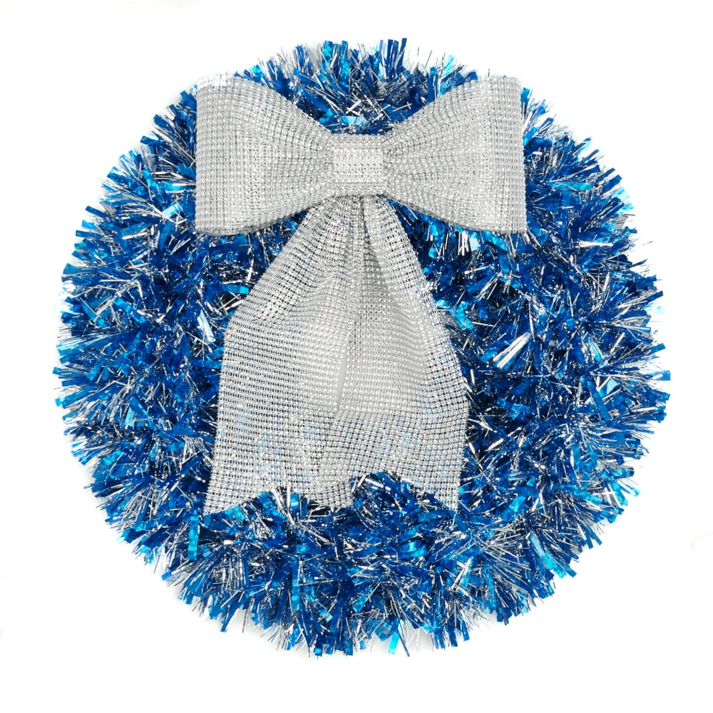 Holiday Time Blue Tinsel Wreath