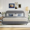 thumbnail image 2 of Queen Bed Frame with Thick Fabric, Teddy Fleece Upholstered Platform Bed with Solid Frame and Stylish Curve-shaped Design for Bedroom, Easy Assembly, No Box Spring Needed, Gray, 2 of 7