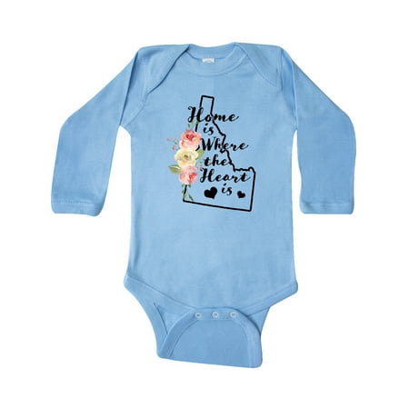 

Inktastic Idaho Home is Where the Heart is with Watercolor Floral Gift Baby Boy or Baby Girl Long Sleeve Bodysuit