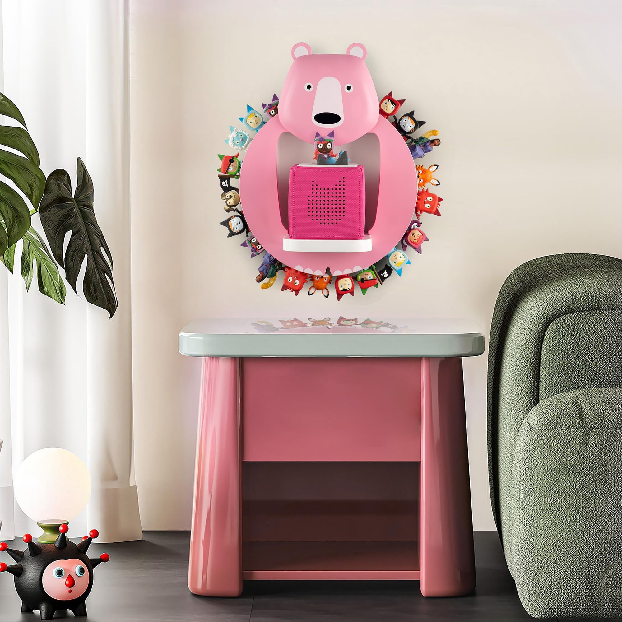 Tnvodejo for Toniebox Creative Bear Children's Magnetic Floating Shelf and for Tonies for 30-48 Figures - Wall Shelf for The Music Box - for Playing and Collecting - for Children's Baby Rooms (Pink)