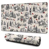 Long Mouse Pads for Desk,Beige Christmas Winter Scene Pattern Desk Mats on Top Of Desks, Desk Mouse Pad Extra Large with 3mm Non-Slip Base and Stitched Edge for Gaming,Office,Work,Home 47.3x23.6in
