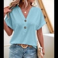 thumbnail image 3 of Tops Henley de Corta con Cuello en V para Mujer, Azul L, 3 of 6