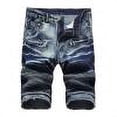 thumbnail image 1 of Pantalon Large Homme Déchiré Denim Trunks Extensible Jeans Lavés Trunks Coupe Classique Biker Jeans Trunks Bleu Foncé TTTG, 1 of 9
