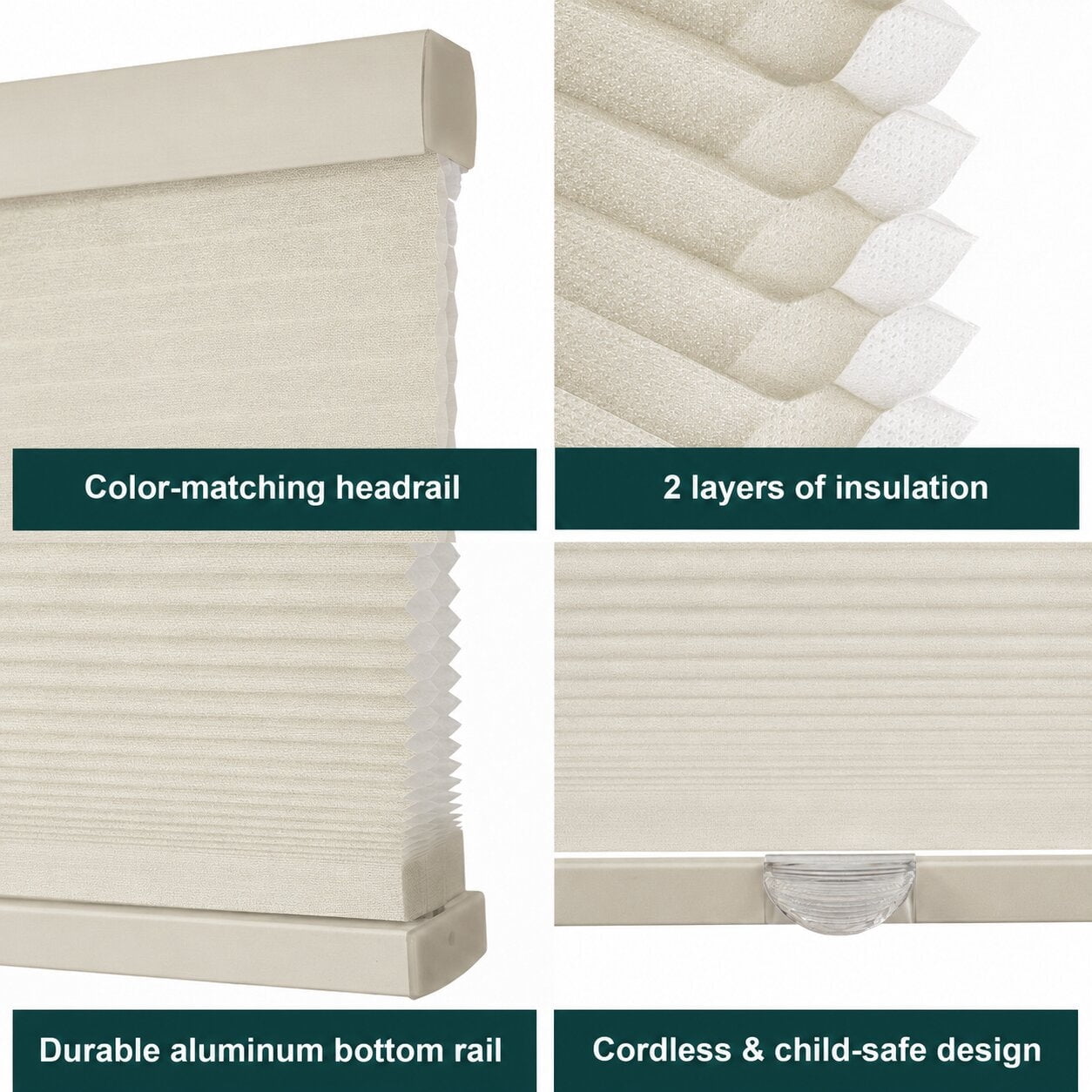 Chicology 56.25"W X 72"H Cordless Double Cell Cellular Shades Light Filtering Sand