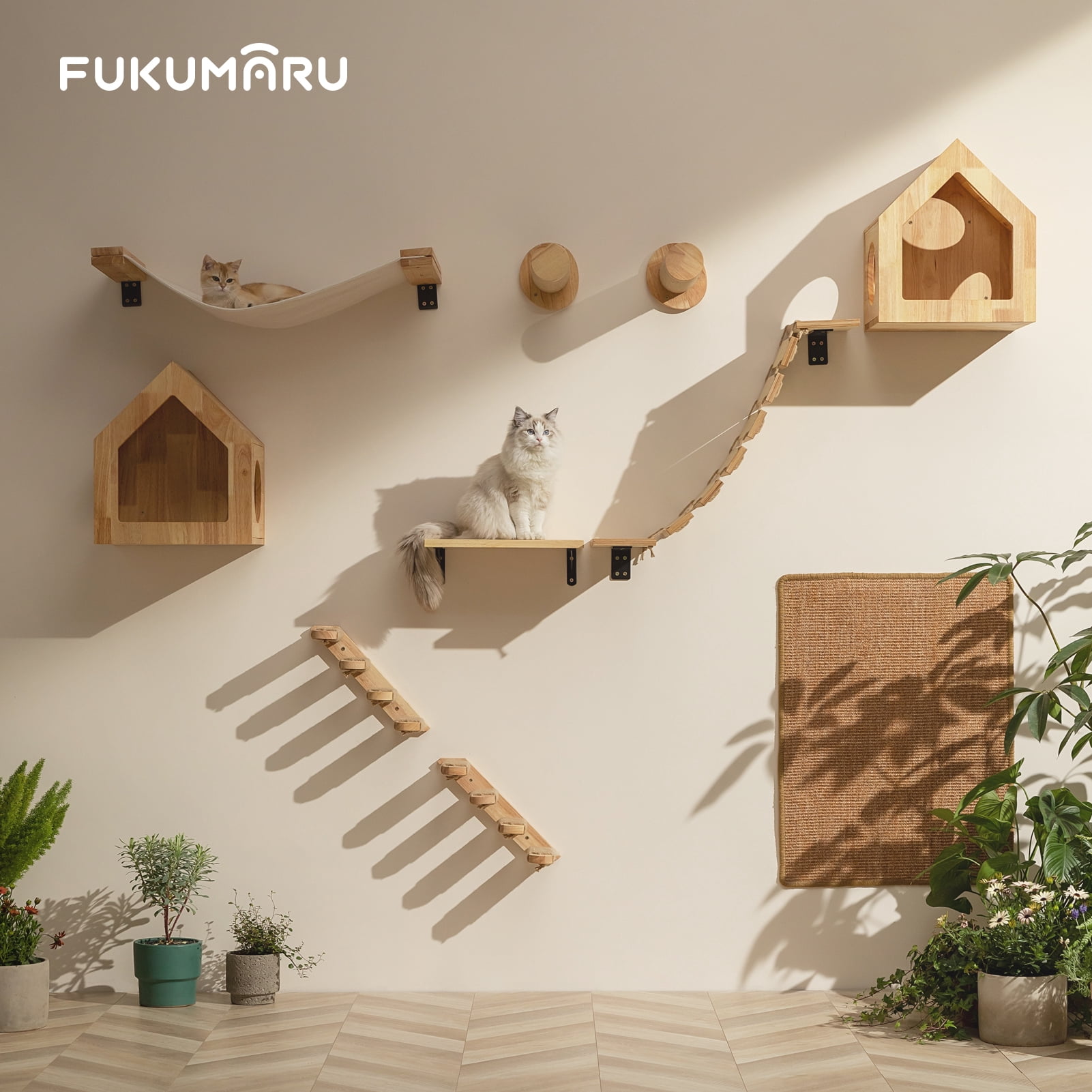 FUKUMARU Cat Shelves Set, 3 Count, Cat Wall Perch with Hammock, up to 30lb