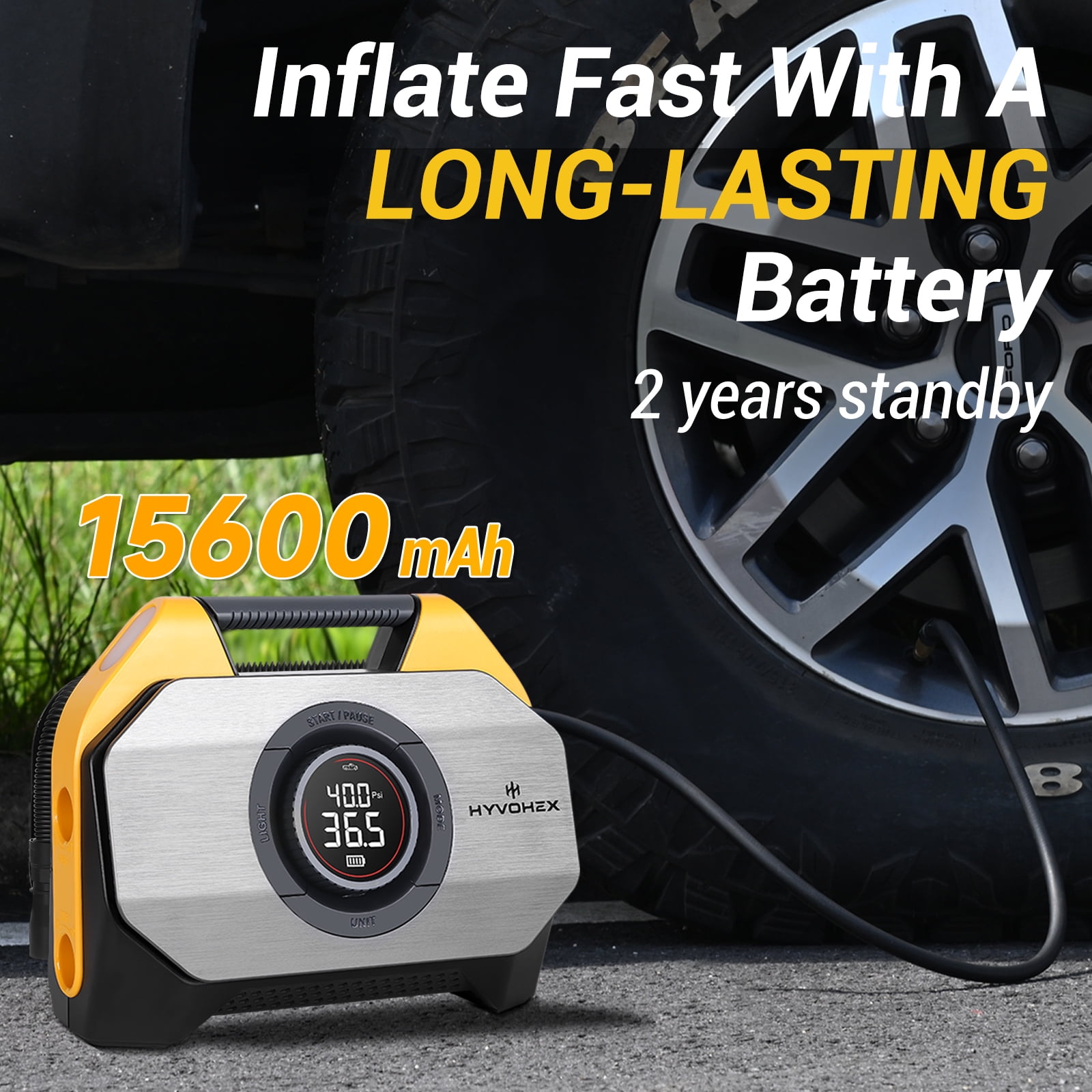 Tire Inflator Portable Air Compressor for Heavy-duty Vehicle Cordless Air Pump for Car Inflatables 15600mAh Battery
