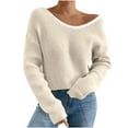 thumbnail image 2 of Uootdi Sweaters for Women V Neck Long Sleeve Backless Bow Sweater Lightweight Chunky Knit Pullover Sweater Tops Gift, 2 of 9