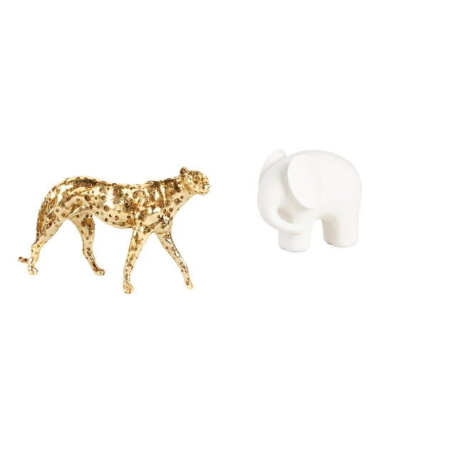 Figura De Elefante Guepardo Dorado, Escultura Animal, Centro De Mesa Decorativo, Adorno Coleccionable Para Oficina, Decoración Del Hogar, Estantería De Mesa.