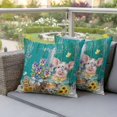 thumbnail image 4 of Floral Animals Pillow Covers 2 Pack Retro Flowers Pig Birds Butterfly Green Wood Grain Pillowcase Waterproof Outdoor Throw Pillow Cover for Patio Garden Square Cushion 18”x18”, 4 of 9
