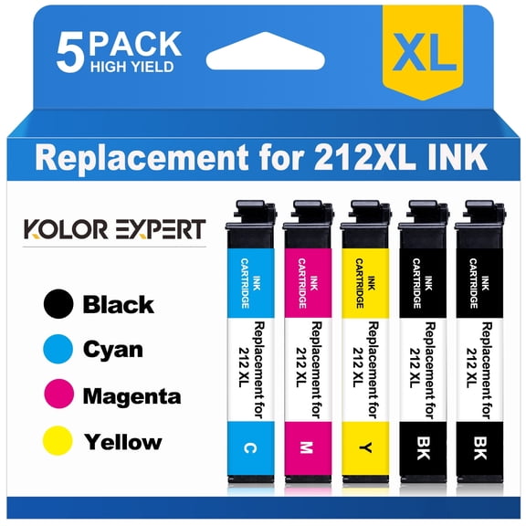 212xl Ink Cartridge Compatible for Epson 212 Ink for Epson Workforce WF-2850 WF-2830 Expression Home XP-4100 XP-4105 Printer ( Black Cyan Magenta Yellow, 5-Pack)