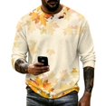 thumbnail image 4 of Dwelliawo Men Autumn Maple Leaf Crew Neck Sweatshirt Long Sleeve Pullover 3D Knit Print Soft Relaxed Fit Casual Top For Outdoor Walk Daily Lounging Yellow L, 4 of 5