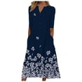 thumbnail image 2 of Robes d'Été pour Femmes Décontractées Amples Imprimé Papillon Longues Robes Maxi Col en V Manches Courtes Boutonnées avec Poche Robe Tunique de Plage T-Shirt Robe Midi, 2 of 5