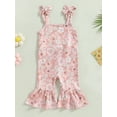 thumbnail image 2 of Bagilaanoe Toddler Baby Girl Summer Jumpsuit Sleeveless Floral Print Romper Overalls 6M 12M 18M 24M 3T 4T Kids Long Flare Pants Summer Outfits, 2 of 7