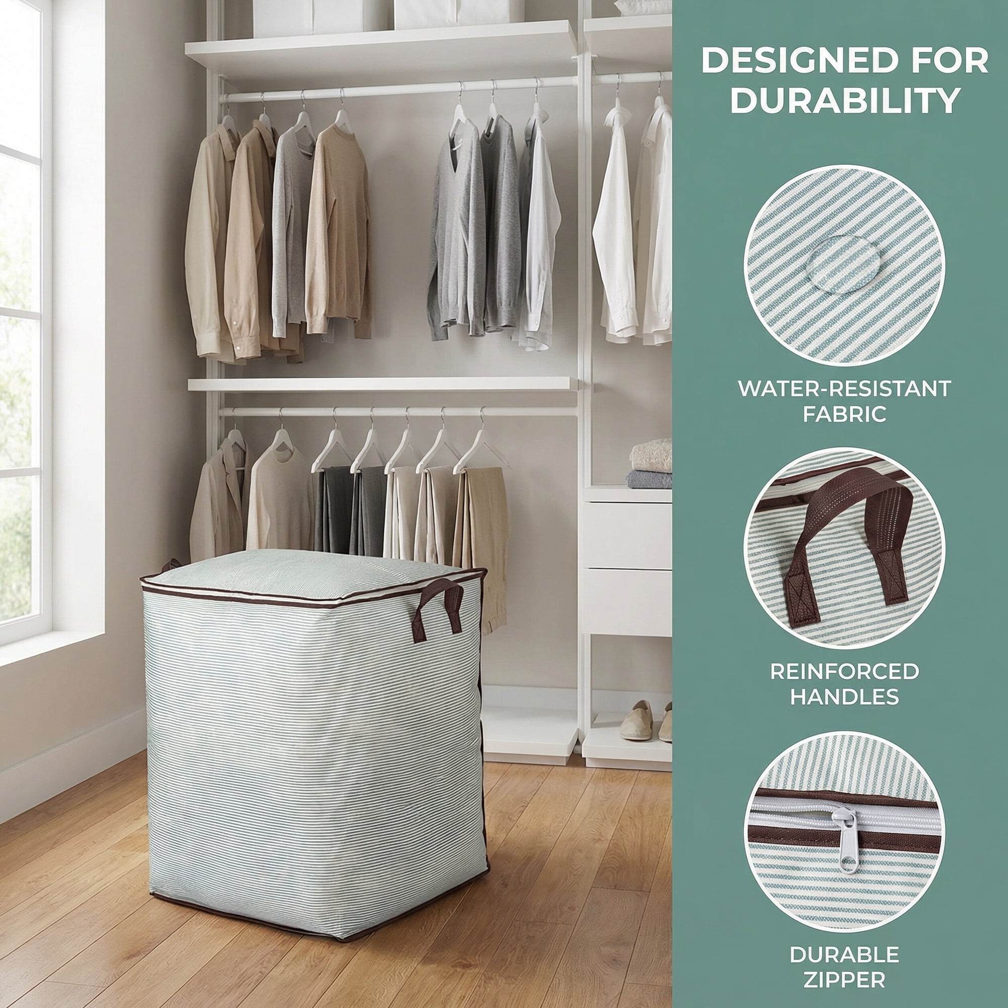 Unique Bargains Clothes Storage Bag for Organizing with Handle Green 19.7" x 23.6" x 27.6"