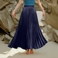 thumbnail image 4 of WTOBBY Women's Casual Pleated Solid Color Maxi Skirt A-Line Floor Length Skirt High Waist Flowy Swishy Long Skirt with Elastic Waist for Boho and Daily Style,Navy L, 4 of 5