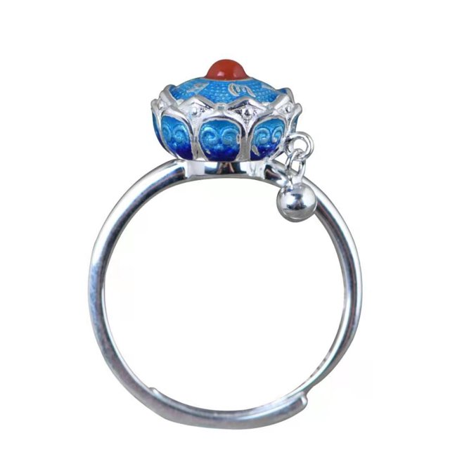 Anillo giratorio antiguo étnico creativo con mantras retro de seis caracteres, anillo de apertura con rueda giratoria