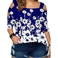 thumbnail image 1 of JustVH Women Plus Size 4th of July Off Shoulder Casual Printed Blouse T-Shirt, 1 of 4