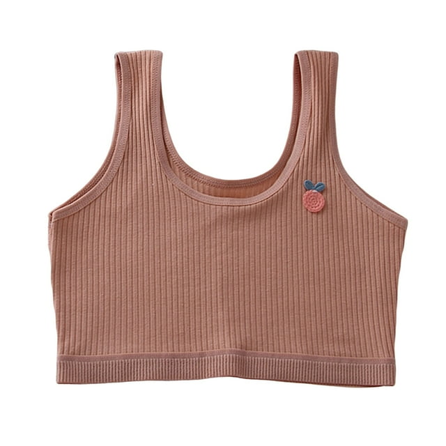 WEIYLL Girls Bras Crop Lightweight Ribbed Wide Shoulder Strap Brick Red Baby Underwear Size M