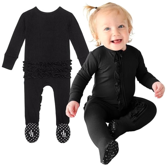 Pijama para bebé, elegante, viscosa, bambú, color negro