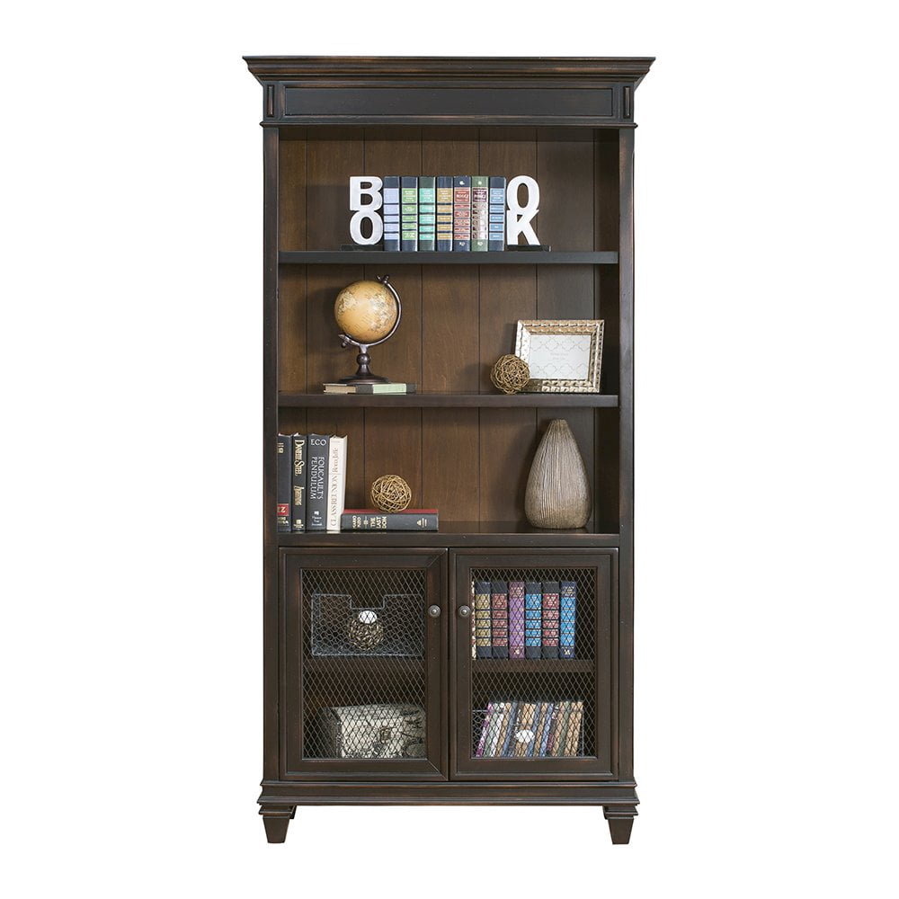 Hartford Wood Bookcase With Doors Storage Cabinet Office Shelves Black