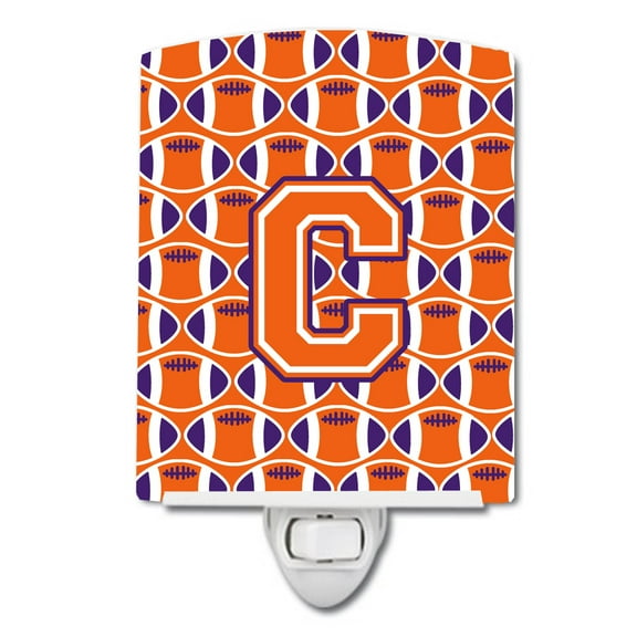 Letter C Football Orange, White and Regalia Ceramic Night Light