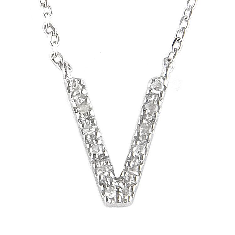 Dainty Silver Diamond Initial V 