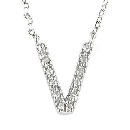 Dainty Silver Diamond Initial V Necklace