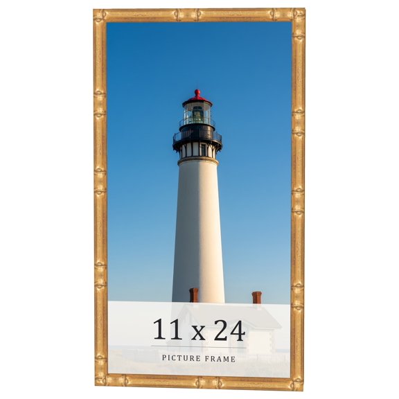 11x24 Frame Gold Bamboo Solid Wood Picture Frame | 0.75 Inch Moulding Width | Interior Frame Depth