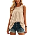 thumbnail image 4 of Women's Summer Tops Boho Tank Tops Crewneck Sleeveless Shirts Casual Flowy Lace Swiss Dots Blouses Trendy Clothing, 4 of 6