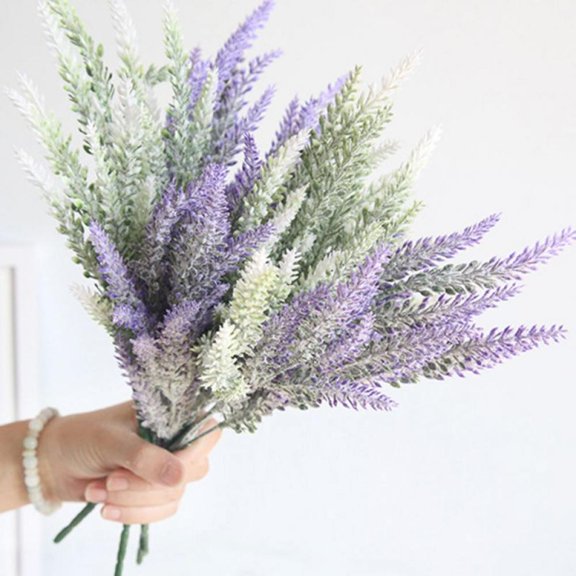 4pcs Artificial Lavender Flowers Bundle Plastic Fake Plants Wedding Bridle Bouquet Indoor Outdoor Home Office Table Centerpieces Decor