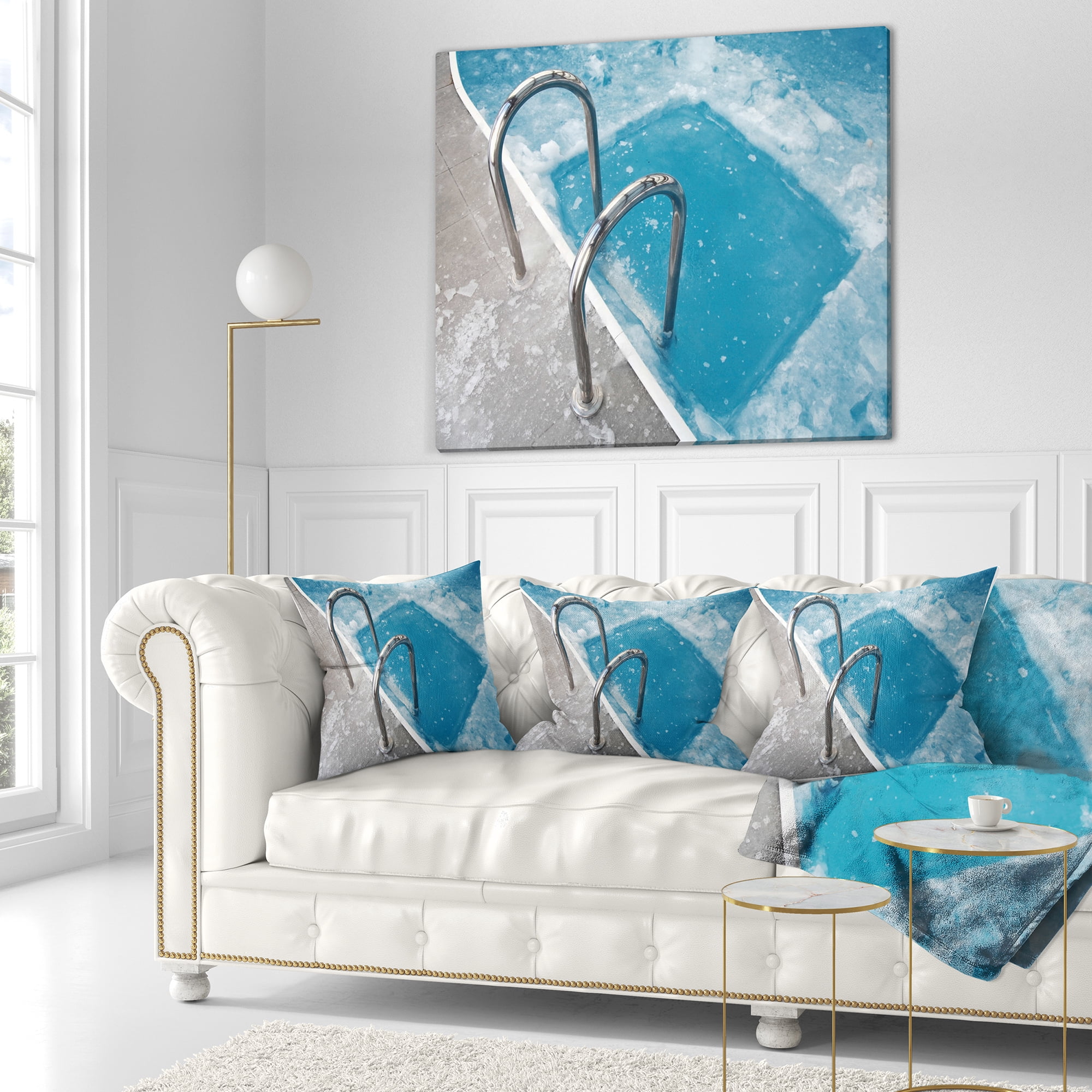 Designart Ice Swimming Blue Pool - Photography Throw Pillow - 16x16