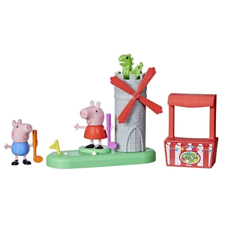 Peppa Pig Peppa's Club Mini Golf Preschool Playset, 2 Figures, Spinning Windmill