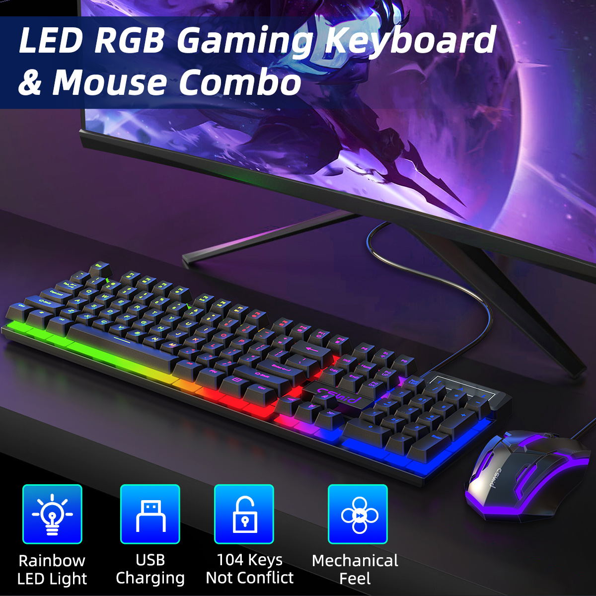 Cshidworld Gaming Keyboard and Mouse Combo RGB Backlit photo 2