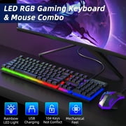 Gaming Keyboard and Mouse Combo, RGB LED Backlit Wired Computer Keyboard, Rainbow Light Up USB Keyboard with 26 Anti-ghosting Keys for PC Gamer, Laptop, Office, Black