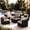 Black/Beige, variant on Gasee Patio Furniture Set, 7 Pieces Outdoor Conversation Set with Rattan Sectional Sofa, Coffee Table for Garden Backyard, Blue Cushion