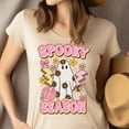 thumbnail image 4 of Spooky Season Graphic T-Shirt | Cute Pastel Ghost and Pumpkin Tee, Natural, Size M, 4 of 6