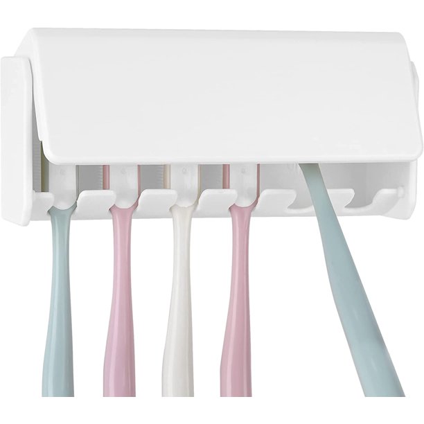 DODAMOUR Toothbrush Holder Wall Mounted with Cover, 6 Slots Self