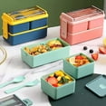 thumbnail image 4 of Fiambrera, caja bento de 1400 ml con cuchara y tenedor, apilable, 2 capas, 3 compartimentos, a prueba de fugas, japonesa, recipiente para preparación de comidas, 4 of 4
