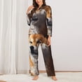 thumbnail image 2 of Salouo Regal Shiba Inu Pattern Women's Pajamas Set Long Sleeve Button Down Sleepwear Soft Pj Lounge Sets for women 2 Piece Pjs Set with Long Pants-X-Large, 2 of 7