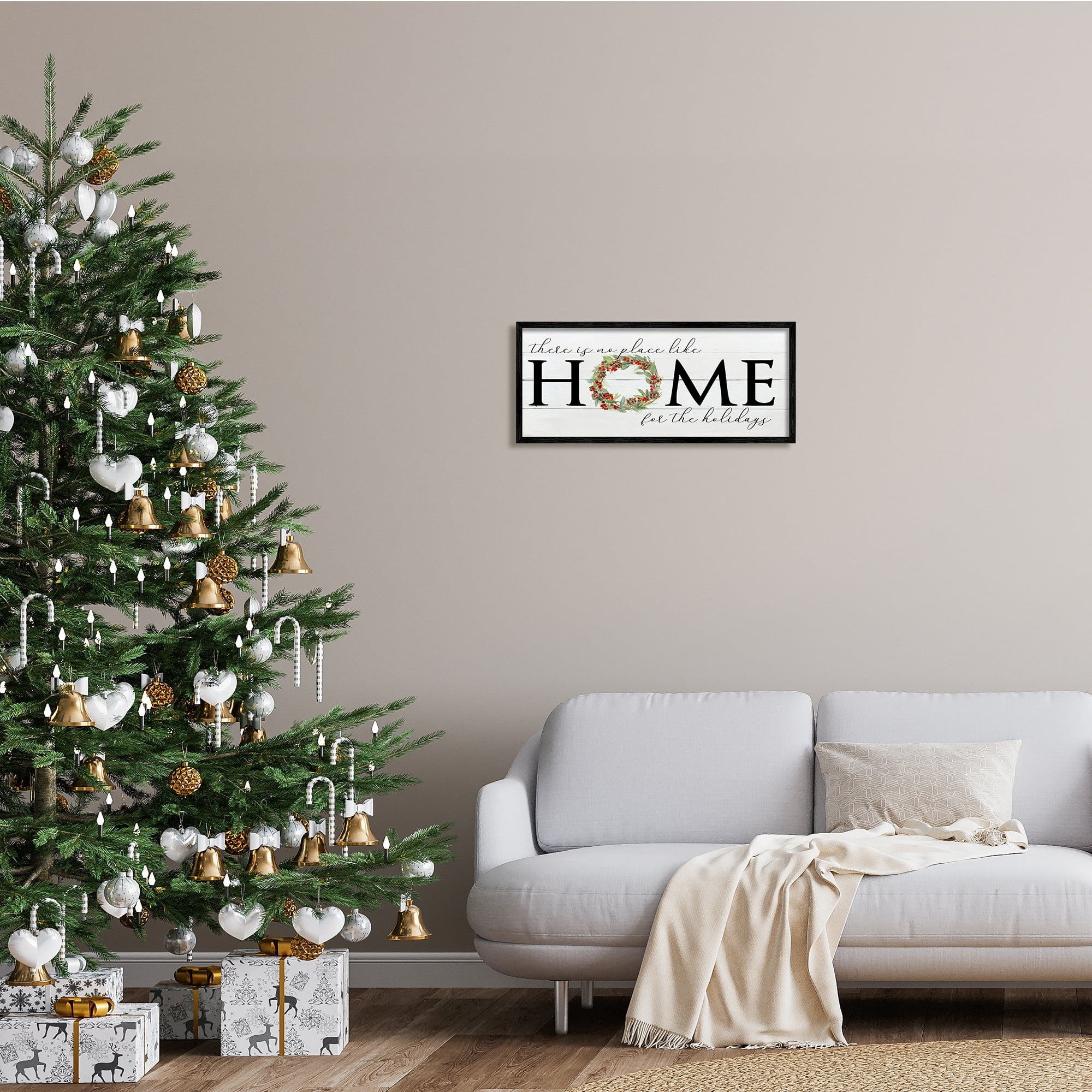 Stupell Industries No Place Like Home for Holiday Holly Wreath, 30 x 13, Design by Sally Swatland