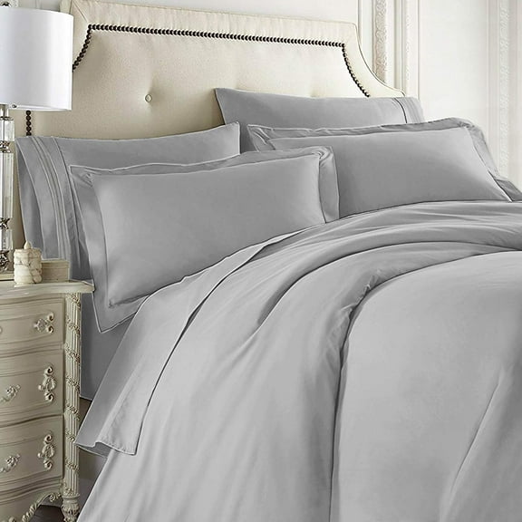 Nestl Bedding 7-Piece Queen Duvet Cover and Bed Sheet Set - Includes Duvet Cover, Flat Sheet, Fitted Sheets, 2 Pillowcases and 2 Pillow Shams - Complete Luxury Soft Microfiber Bedding Set, Silver Gray