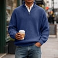 thumbnail image 7 of TOUMENY Men Sweater Stand Collar Long Sleeve Solid Casual Loose Warm Pullover Fall Winter Fashion Half Zip Knit Tops Navy L, 7 of 7