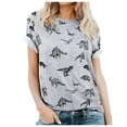 thumbnail image 3 of Womens Graphic T Shirts Dinosaur Print Short Sleeve Tee Summer Breathable Cute Top Grey L, 3 of 6