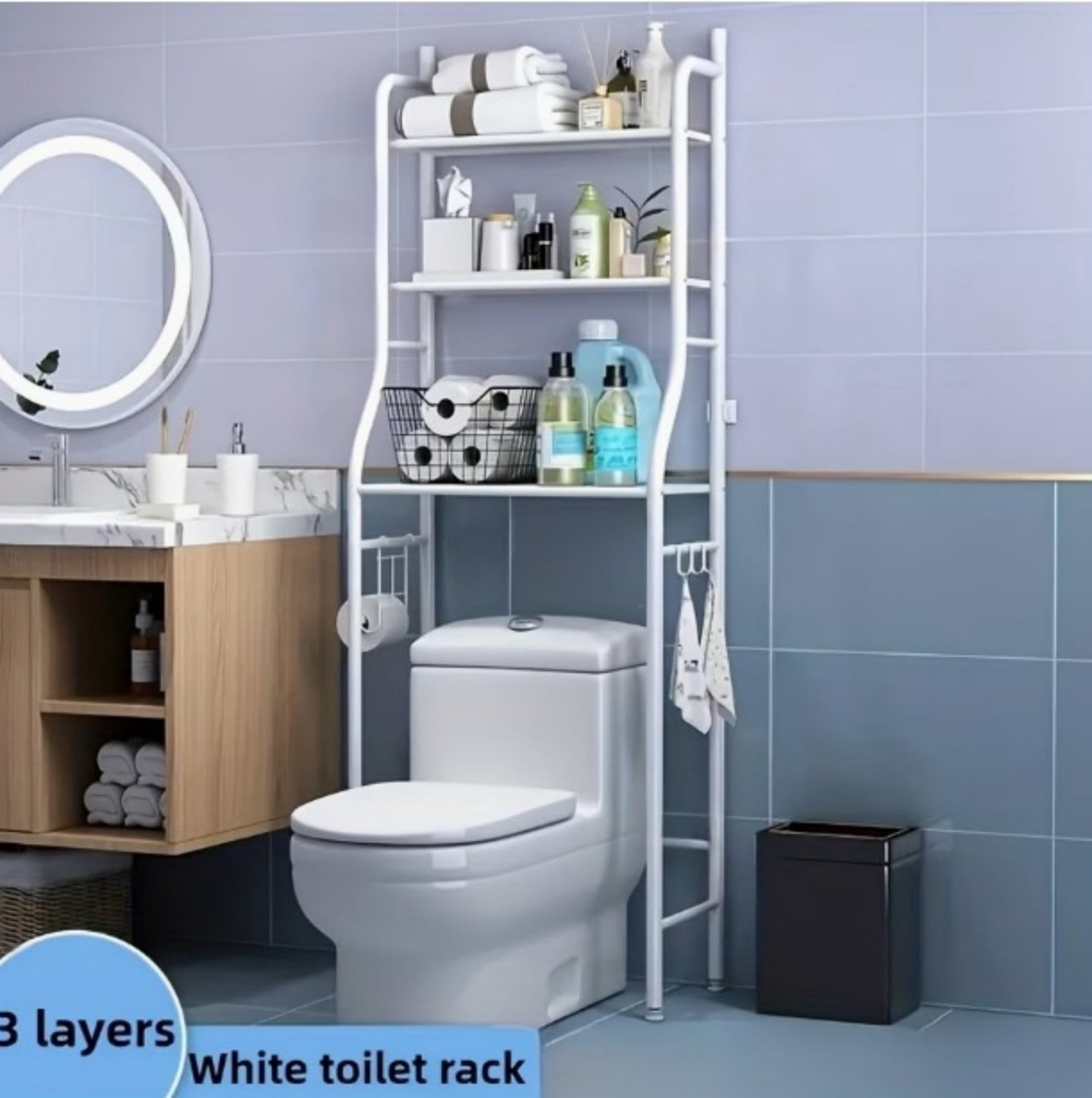 Over The Toilet Storage Rack, 3 Tier Freestanding Bathroom Organizer Shelf, Anti-Rust Metal Space Saving Laundry & Toilet Storage Rack, White