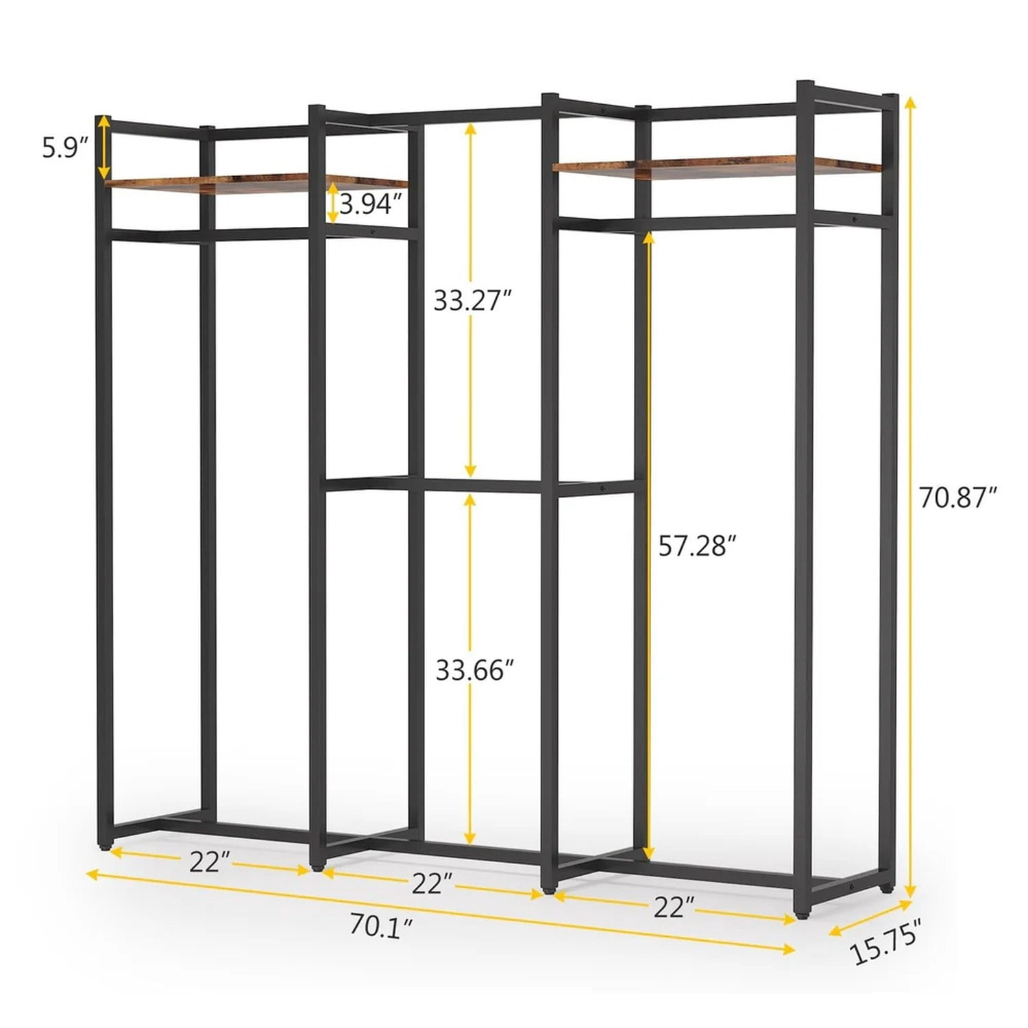 Portable Wardrobe Rack with Shelves, 74.8 in