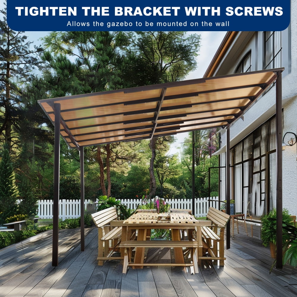10' x 12' Outdoor Pergola Gazebo – Sturdy Wall-Mounted Metal Awning with Roof.  Designed for Durability, This Spacious Heavy-Duty Gazebo is Ideal for Patios, Decks, and Backyards