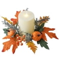 thumbnail image 4 of Kaireo Fall Candle Ring with Pumpkin Design and LED Candle, Artificial Halloween Table Centerpiece Wreath for Thanksgiving Dinner Home Decor – Orange, 1 Pack, 4 of 9