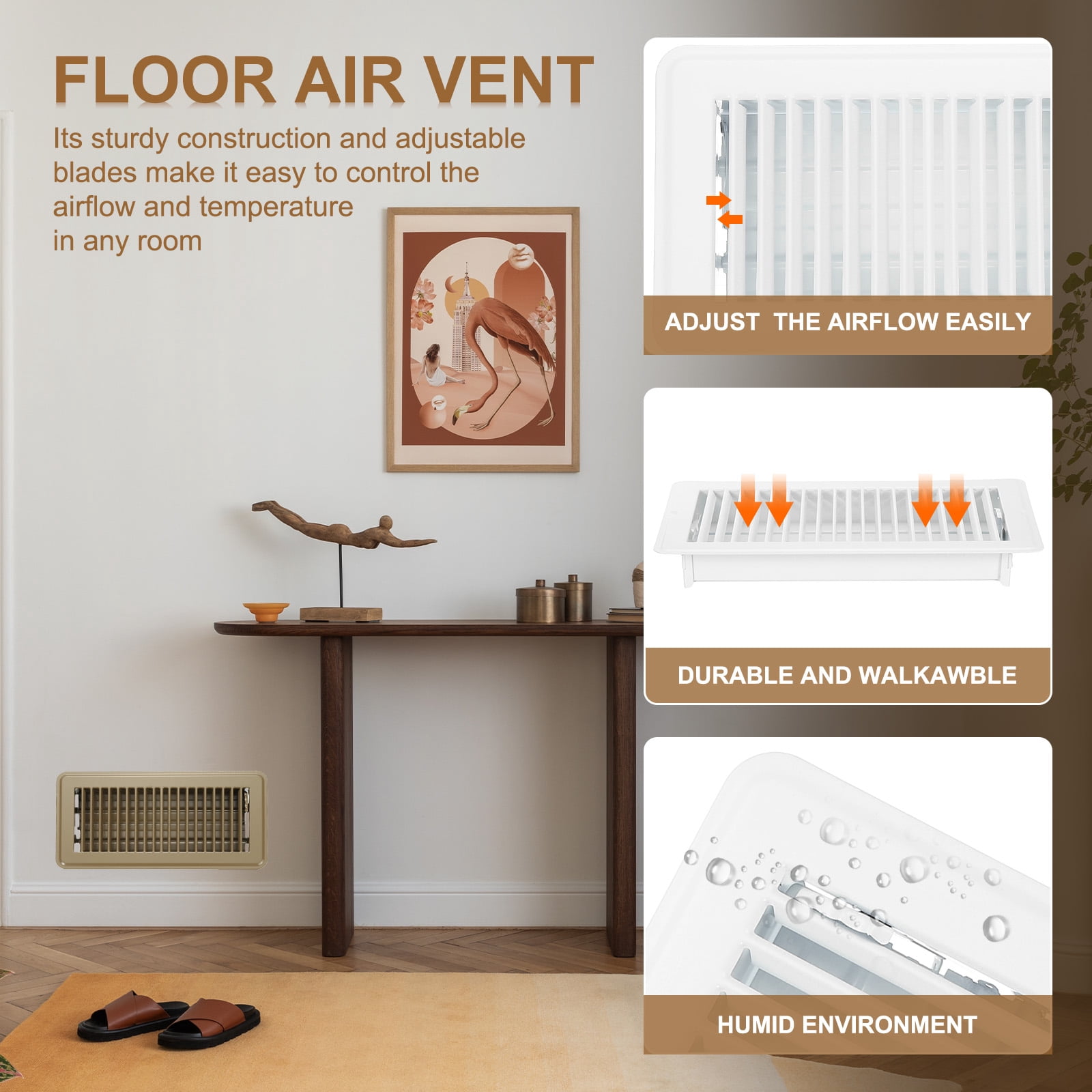 Uxcell 12 x 4 Inch Floor Register, 1pcs Heavy Duty Air Vent Cover Adjustable Floor Grates, White